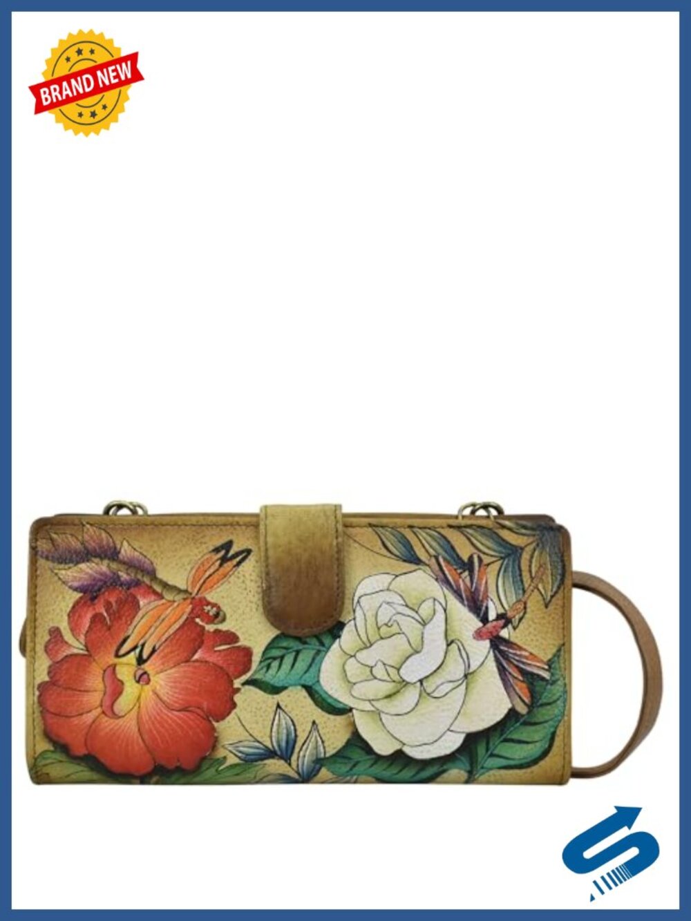 Hand Painted Genuine Leather Bi-Fold Wallet with Strap